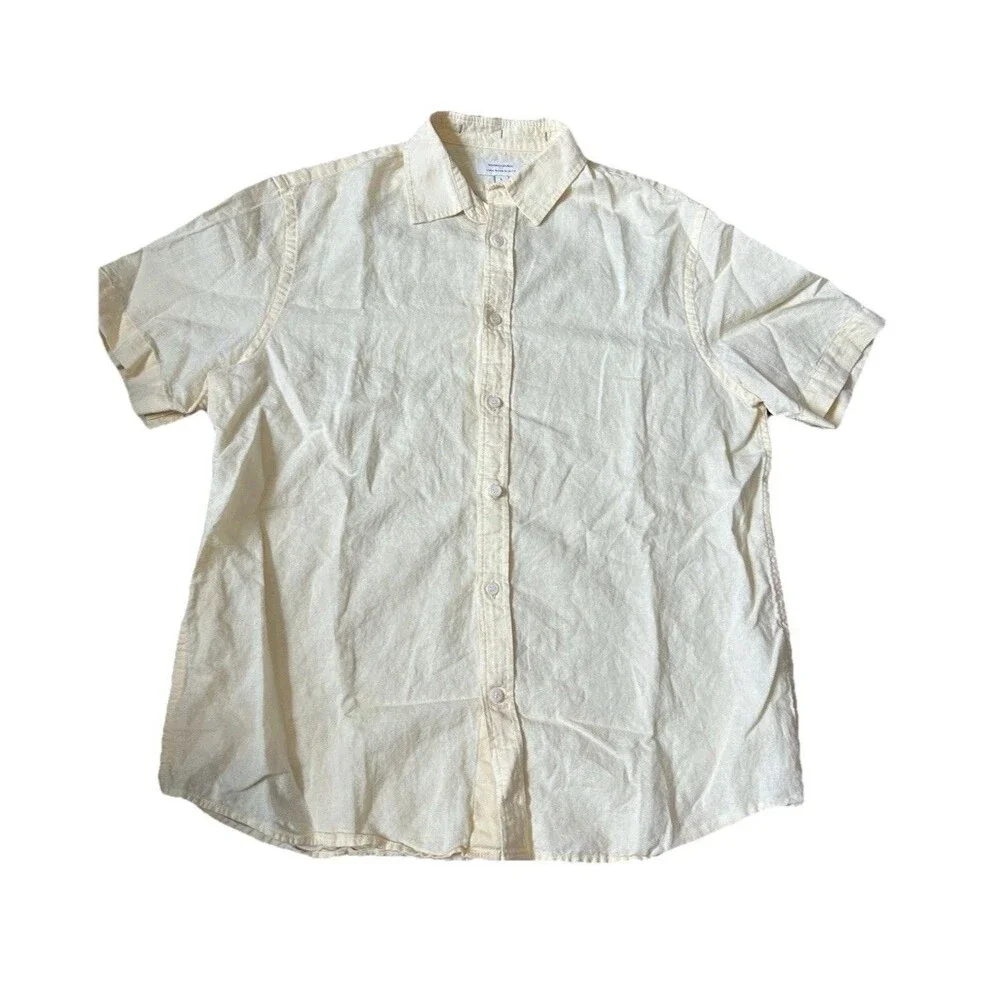Banana Republic Linen Blend Button Up Shirt Slim Fit Short Sleeve Mens Sz L